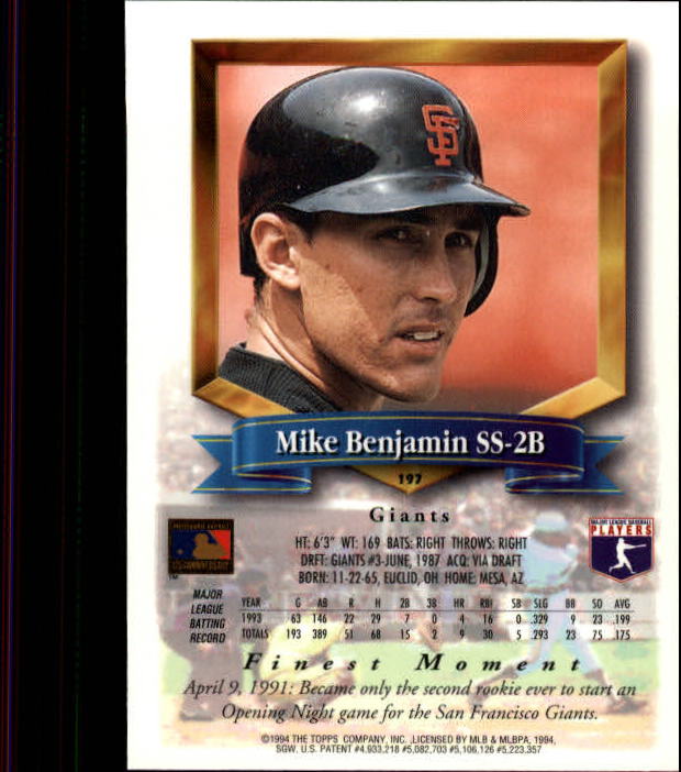 1994 Finest #197 Mike Benjamin back image