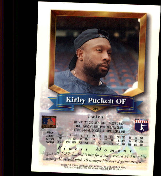 1994 Finest #204 Kirby Puckett FIN back image