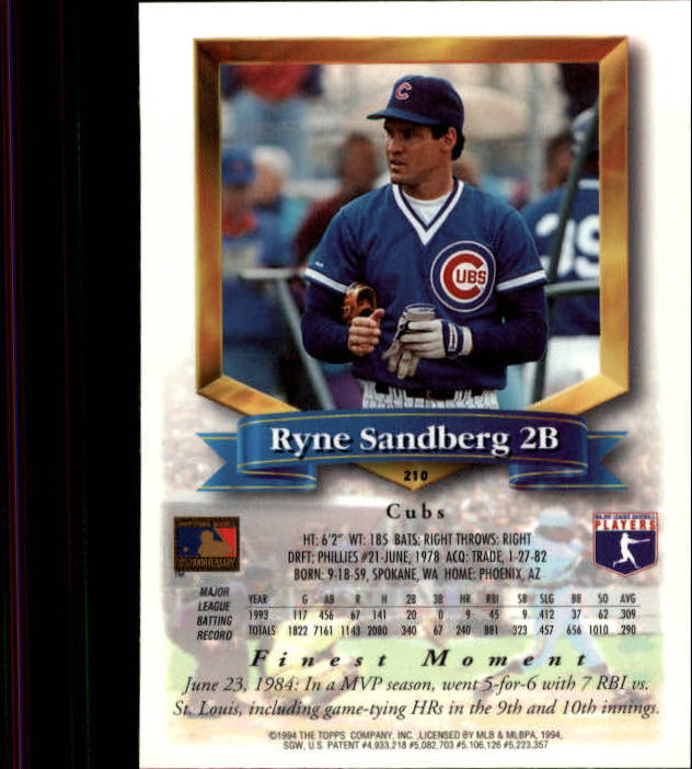 1994 Finest #210 Ryne Sandberg FIN back image
