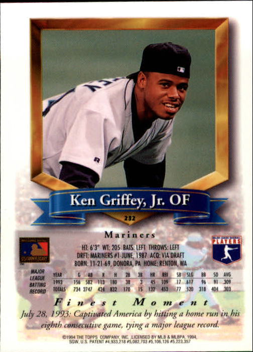 1994 Finest #232 Ken Griffey Jr. FIN back image