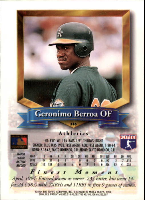 1994 Finest #245 Geronimo Berroa back image