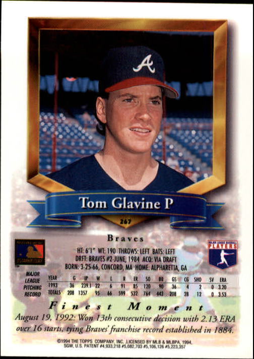 1994 Finest #267 Tom Glavine back image
