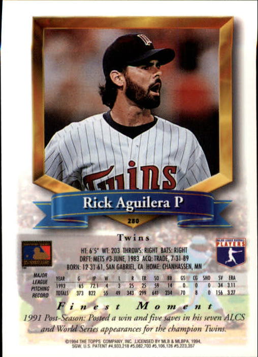 1994 Finest #280 Rick Aguilera back image