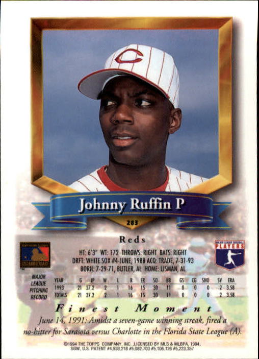 1994 Finest #283 Johnny Ruffin back image
