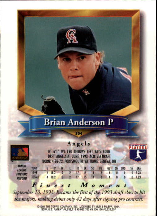 1994 Finest #304 Brian Anderson RC back image