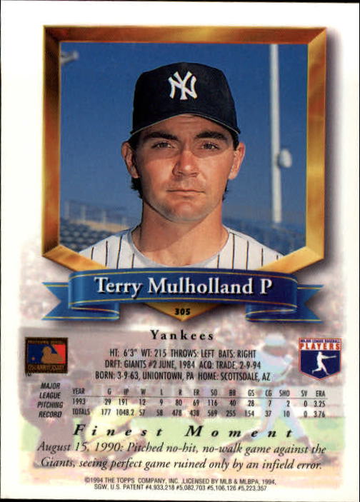 1994 Finest #305 Terry Mulholland back image