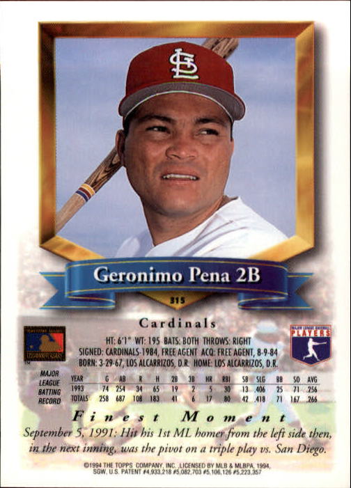 1994 Finest #315 Geronimo Pena back image