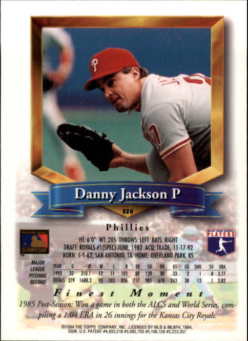 1994 Finest #320 Danny Jackson back image