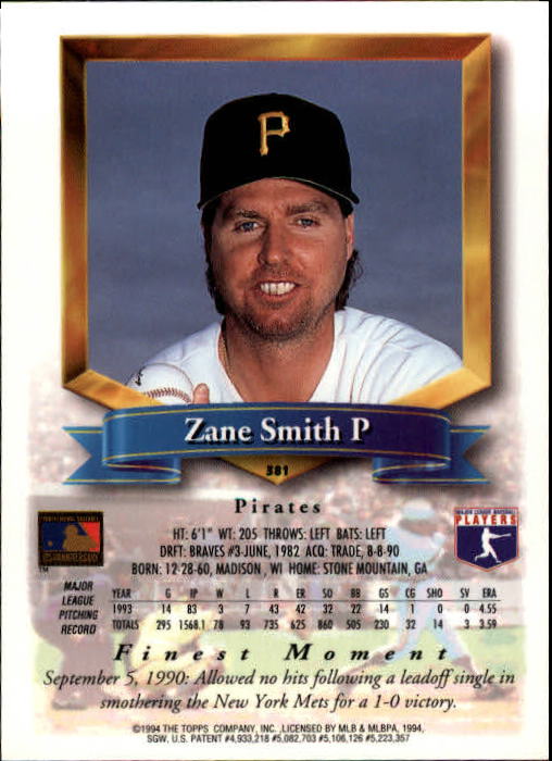 1994 Finest #381 Zane Smith back image