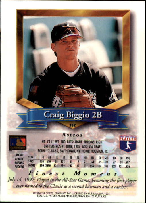 1994 Finest #382 Craig Biggio back image