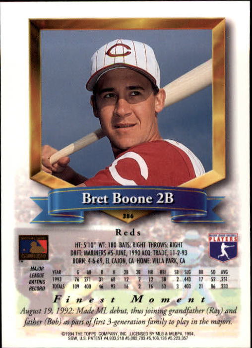 1994 Finest #386 Bret Boone back image