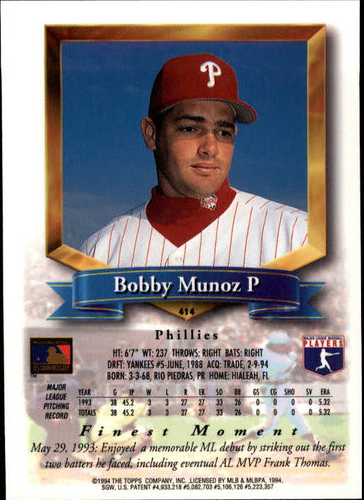 1994 Finest #414 Bobby Munoz back image