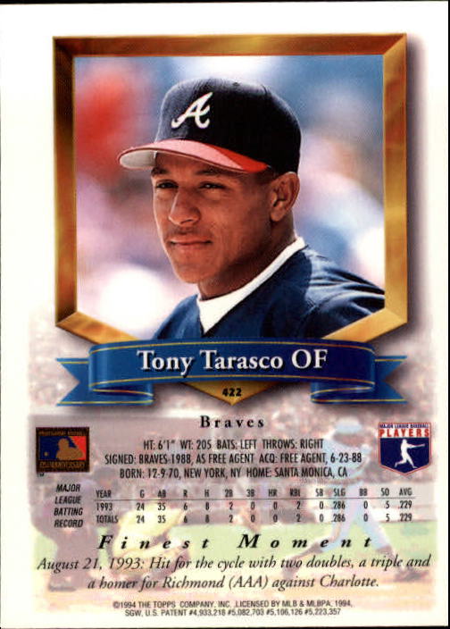 1994 Finest #422 Tony Tarasco FIN back image