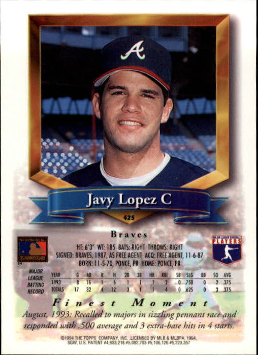 1994 Finest #425 Javier Lopez FIN back image