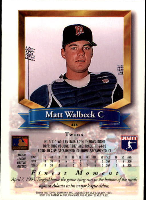 1994 Finest #436 Matt Walbeck FIN back image