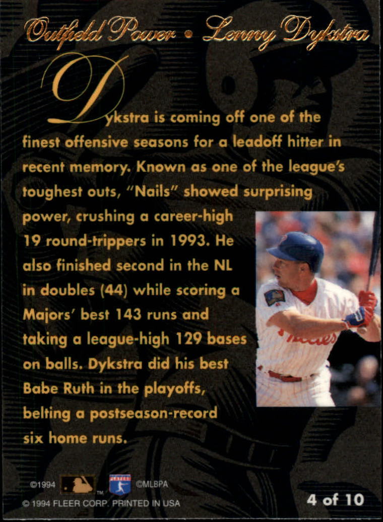 1994 Flair Outfield Power #4 Lenny Dykstra back image