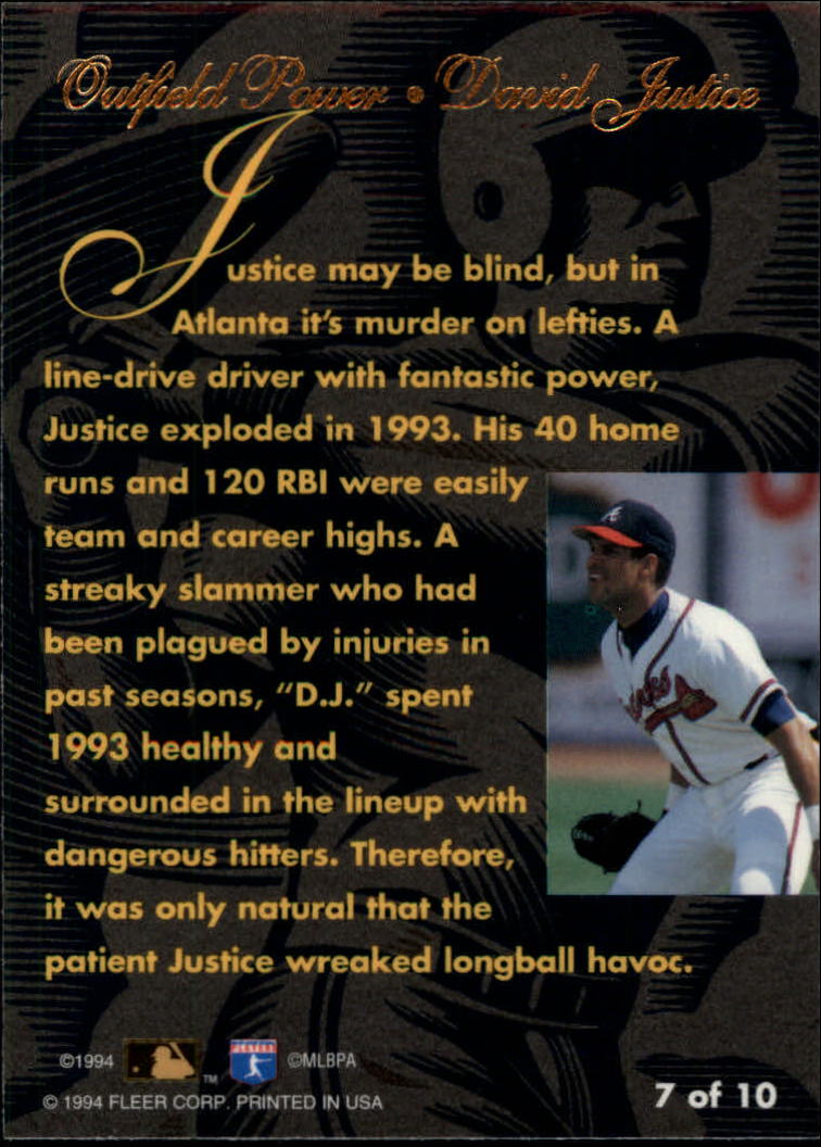 1994 Flair Outfield Power #7 David Justice back image