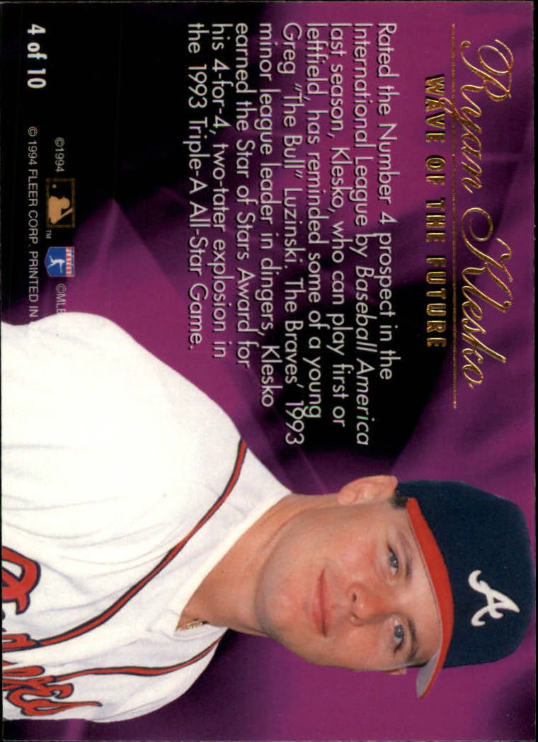 1994 Flair Wave of the Future #A4 Ryan Klesko back image