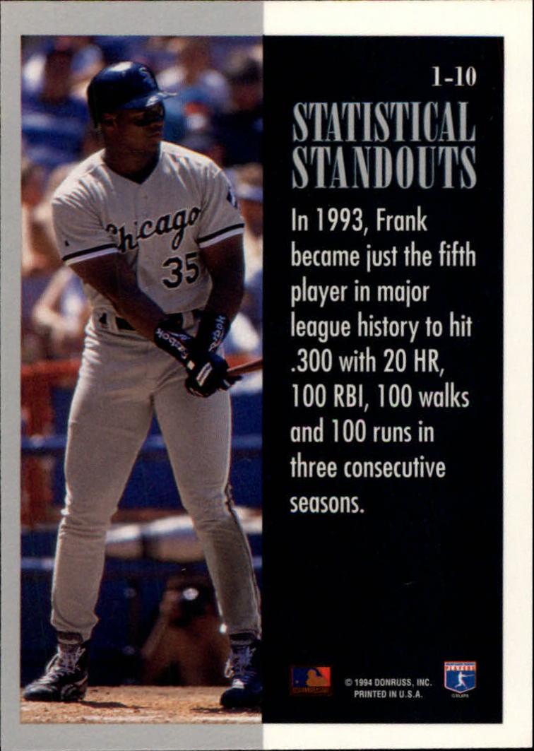1994 Leaf Statistical Standouts #1 Frank Thomas back image