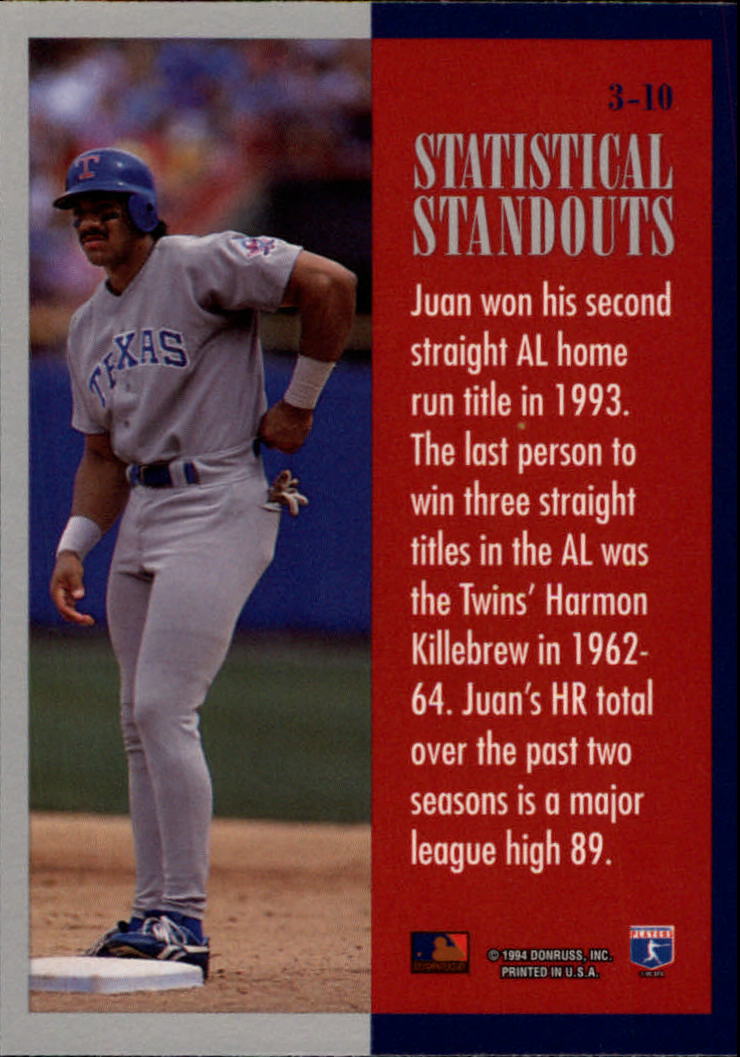 1994 Leaf Statistical Standouts #3 Juan Gonzalez back image