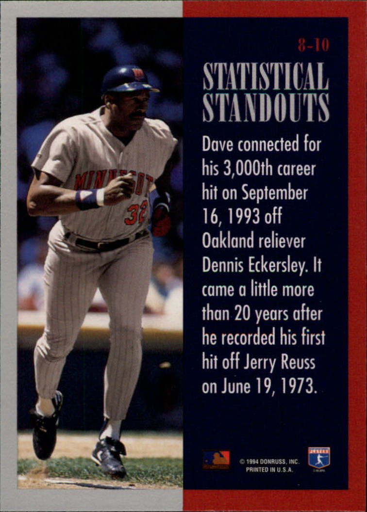 1994 Leaf Baseball "Statistical Standouts" Insert Cards - Picture 17 of 21