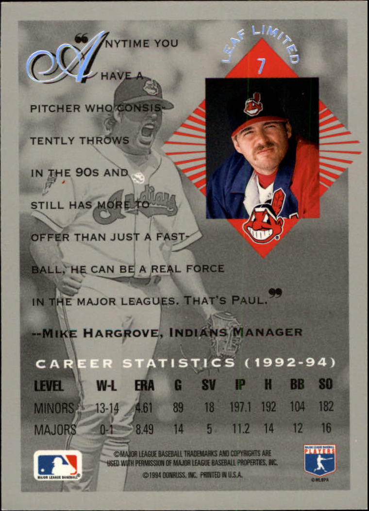 1994 Leaf Limited Rookies #7 Paul Shuey back image
