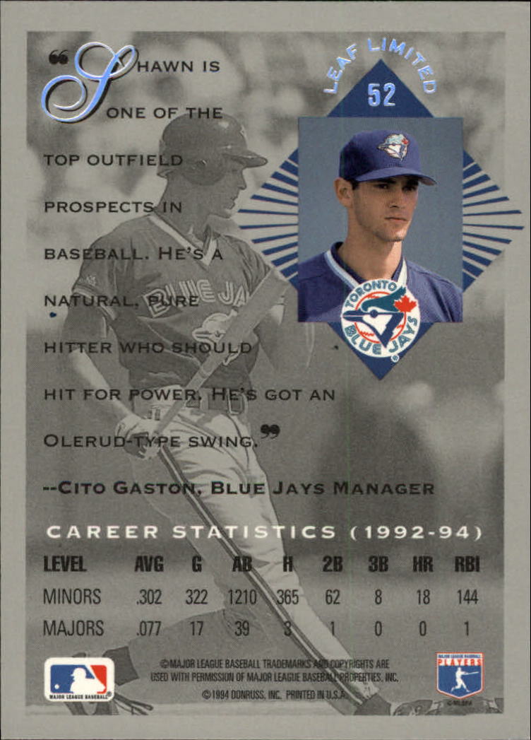 1994 Leaf Limited Rookies #52 Shawn Green back image