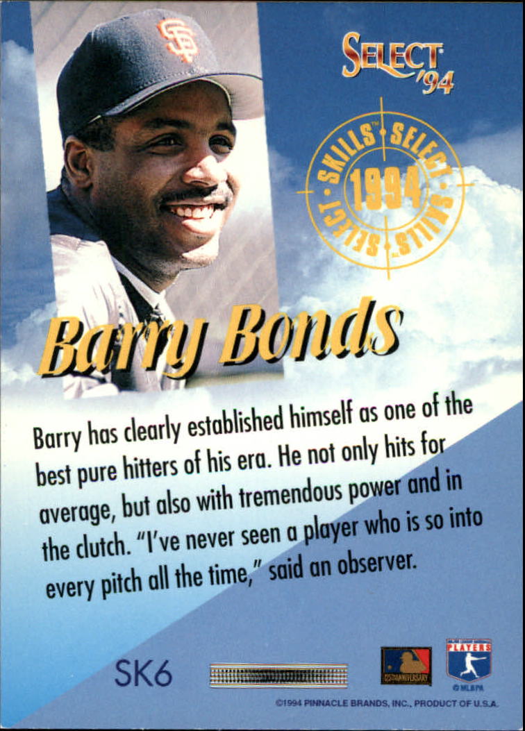 1994 Select Skills #SK6 Barry Bonds back image