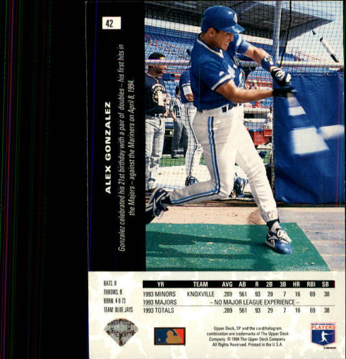 1994 SP #42 Alex Gonzalez back image