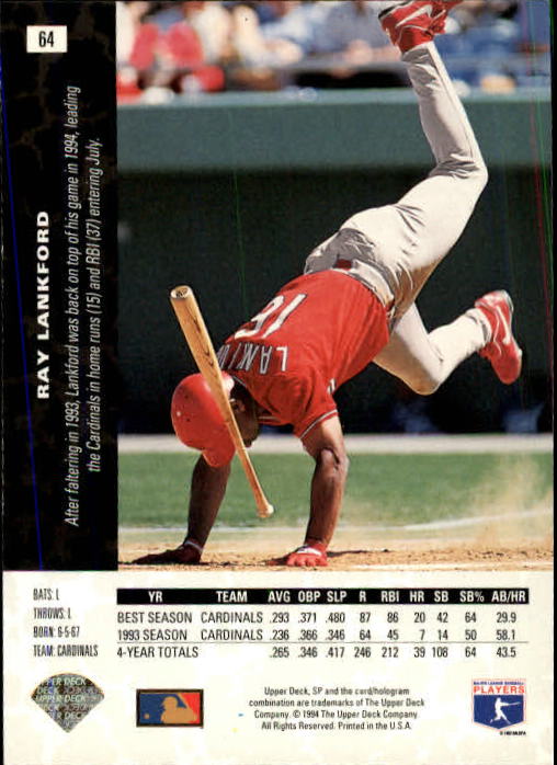 1994 SP #64 Ray Lankford back image