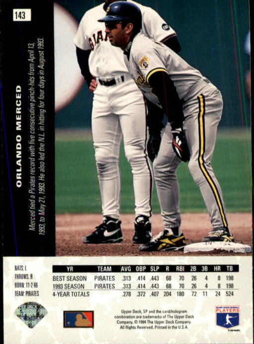 1994 SP #143 Orlando Merced back image