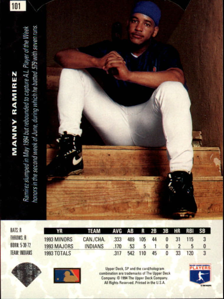 1994 SP Die Cuts #101 Manny Ramirez back image