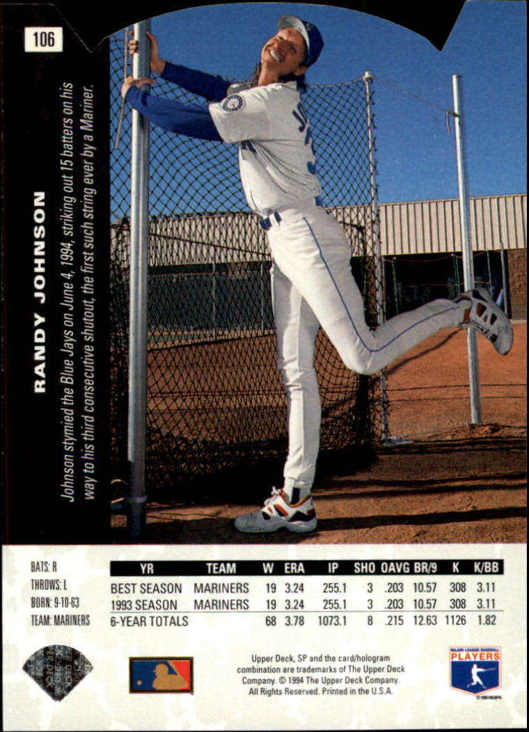 1994 SP Die Cuts #106 Randy Johnson back image