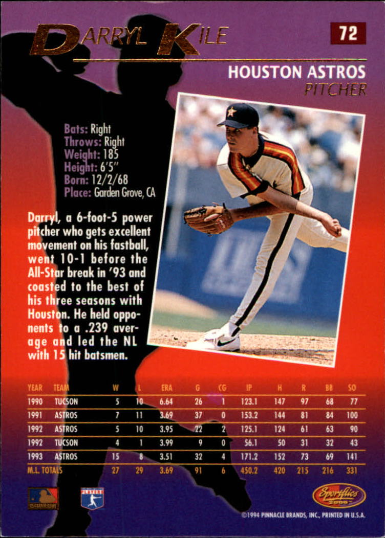 1994 Sportflics #72 Darryl Kile back image