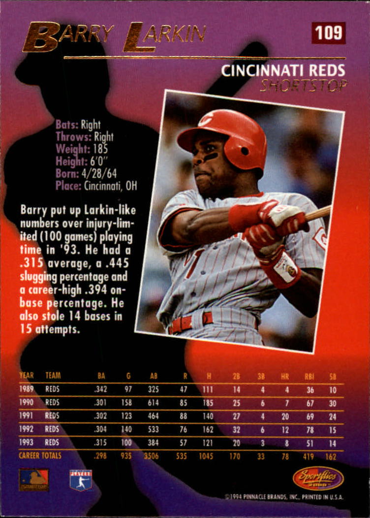 1994 Sportflics #109 Barry Larkin back image