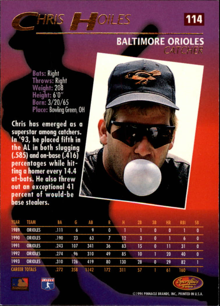 1994 Sportflics #114 Chris Hoiles back image