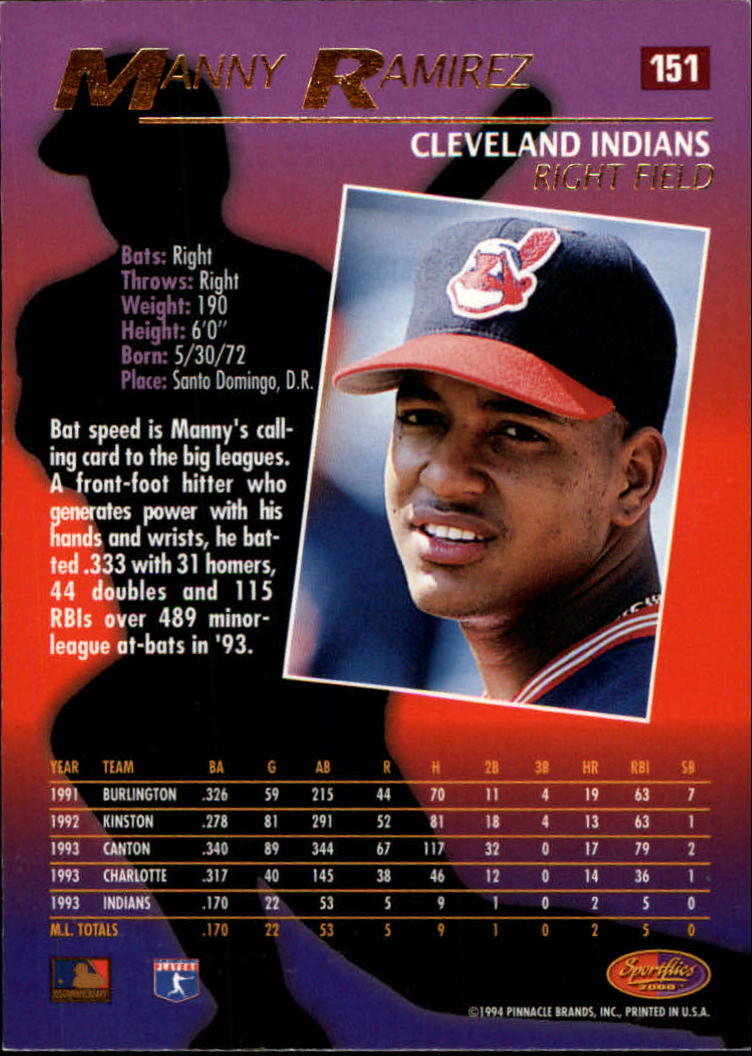 1994 Sportflics #151 Manny Ramirez back image