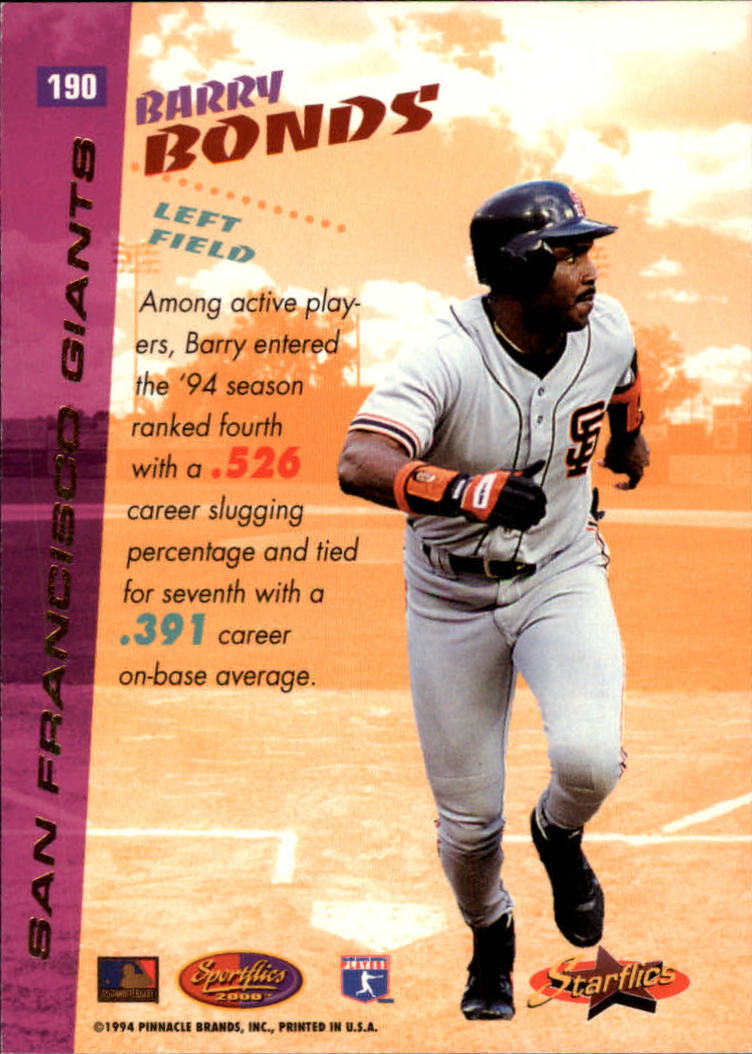 1994 Sportflics #190 Barry Bonds SF back image