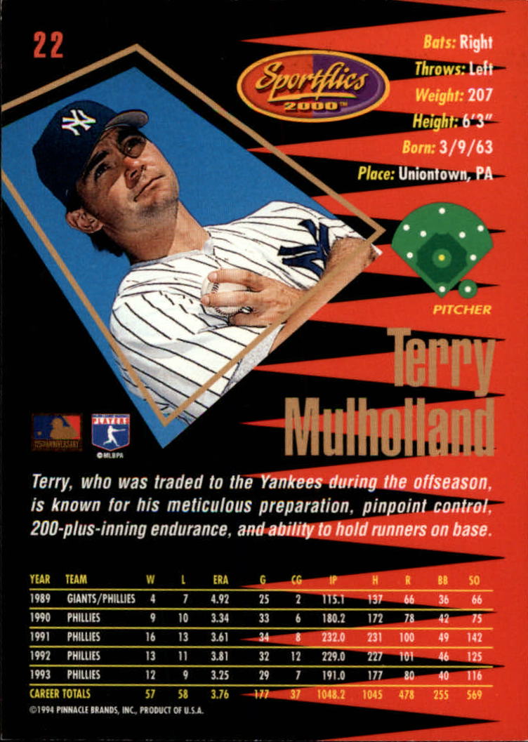 1994 Sportflics Rookie/Traded #22 Terry Mulholland back image