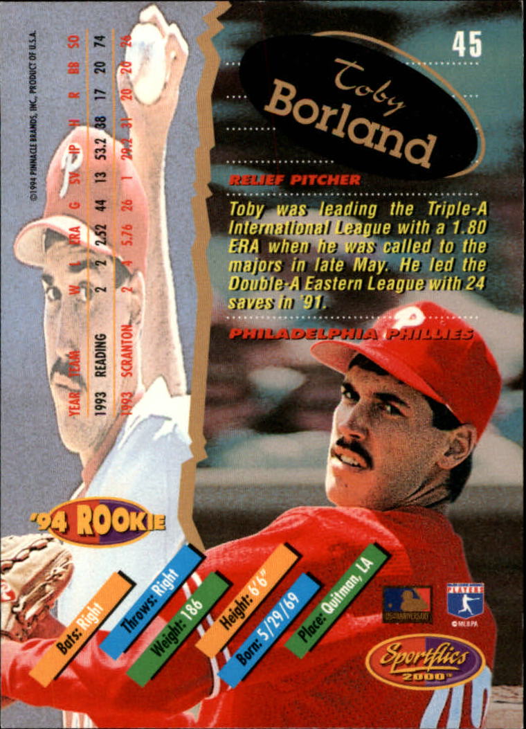 1994 Sportflics Rookie/Traded #45 Toby Borland RC back image