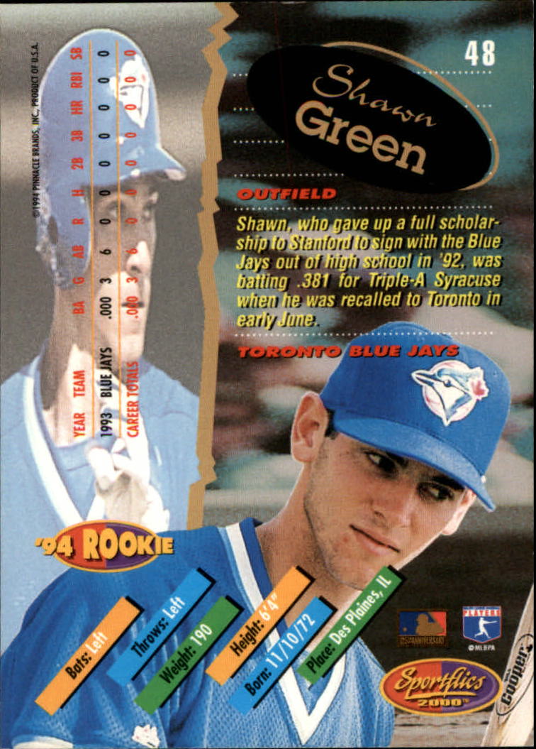 1994 Sportflics Rookie/Traded #48 Shawn Green back image
