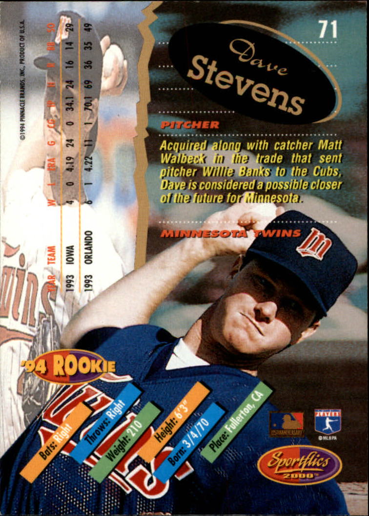 1994 Sportflics Rookie/Traded #71 Dave Stevens back image