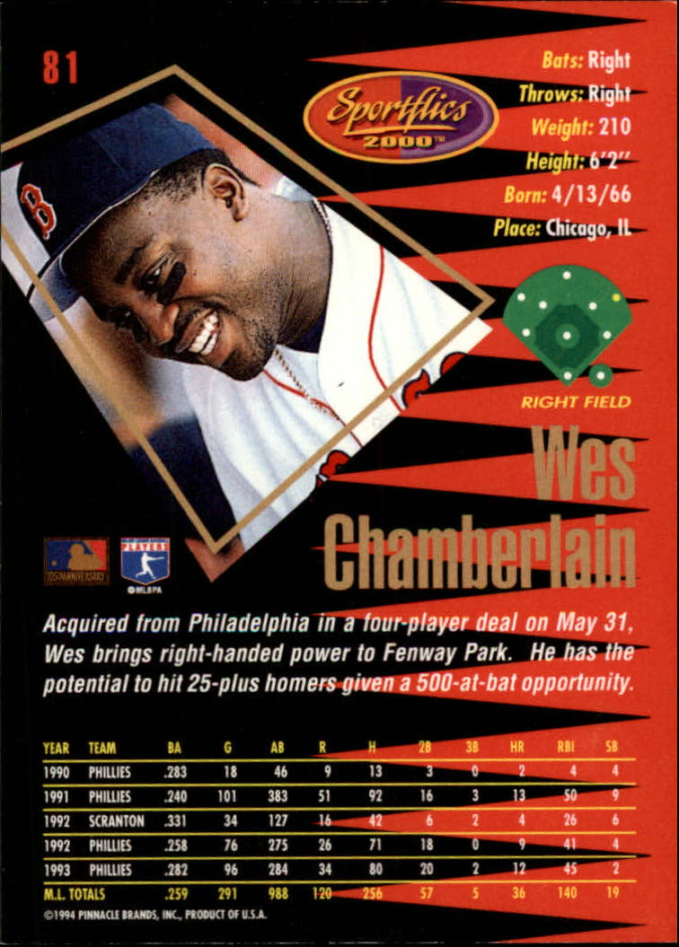 1994 Sportflics Rookie/Traded #81 Wes Chamberlain back image
