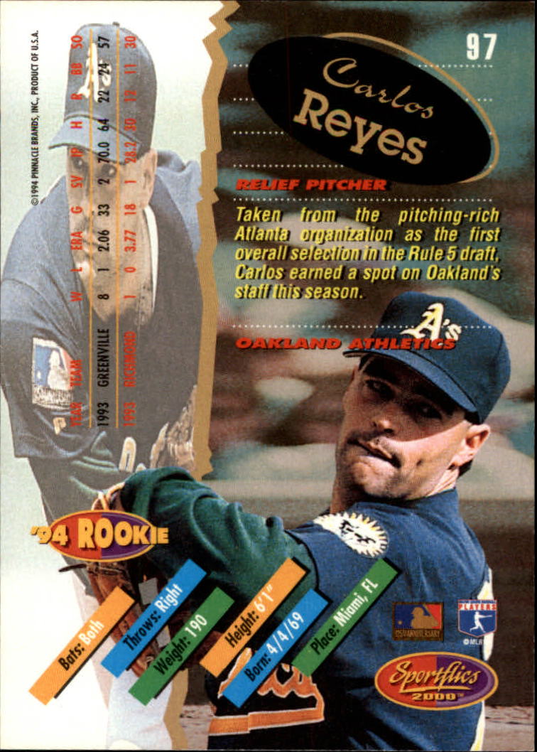 1994 Sportflics Rookie/Traded #97 Carlos Reyes back image