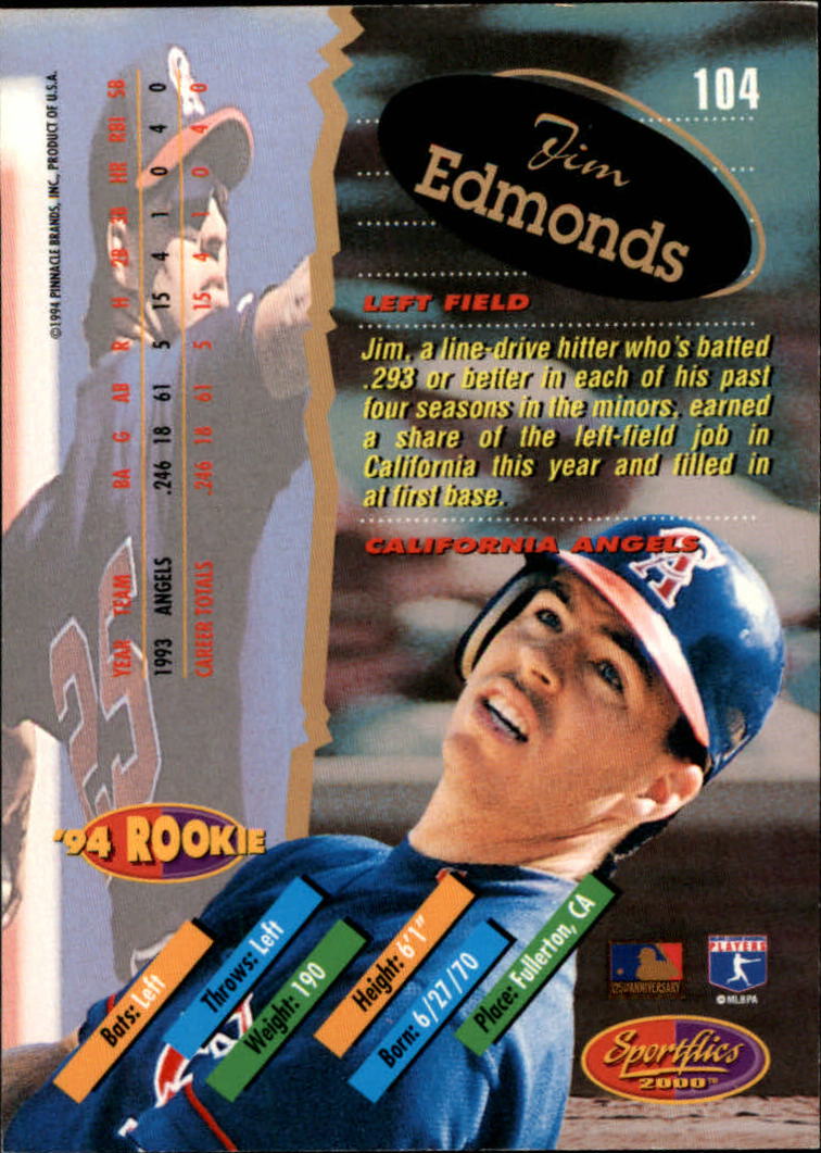 1994 Sportflics Rookie/Traded #104 Jim Edmonds back image