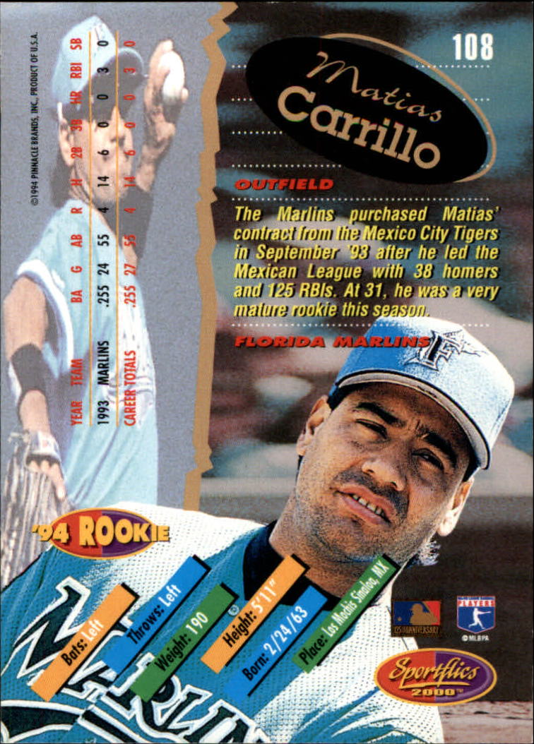 1994 Sportflics Rookie/Traded #108 Matias Carrillo back image