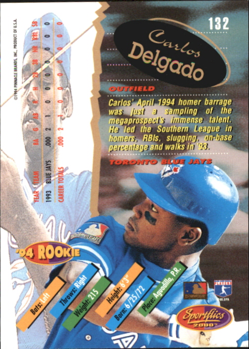 1994 Sportflics Rookie/Traded Artist's Proofs #132 Carlos Delgado back image
