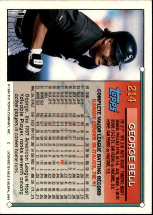 1994 Topps #214 George Bell back image
