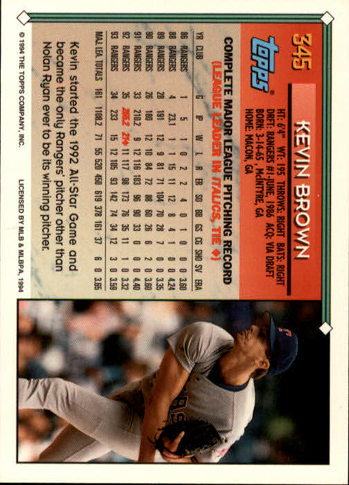 1994 Topps #345 Kevin Brown back image