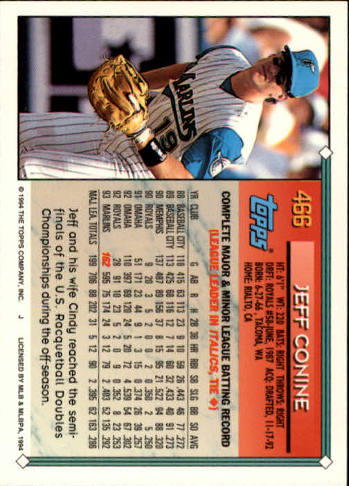 1994 Topps #466 Jeff Conine back image